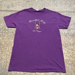 Vintage Betty Boop Embroidered Beautiful Lady Las Vegas Tee Shirt Medium Purple